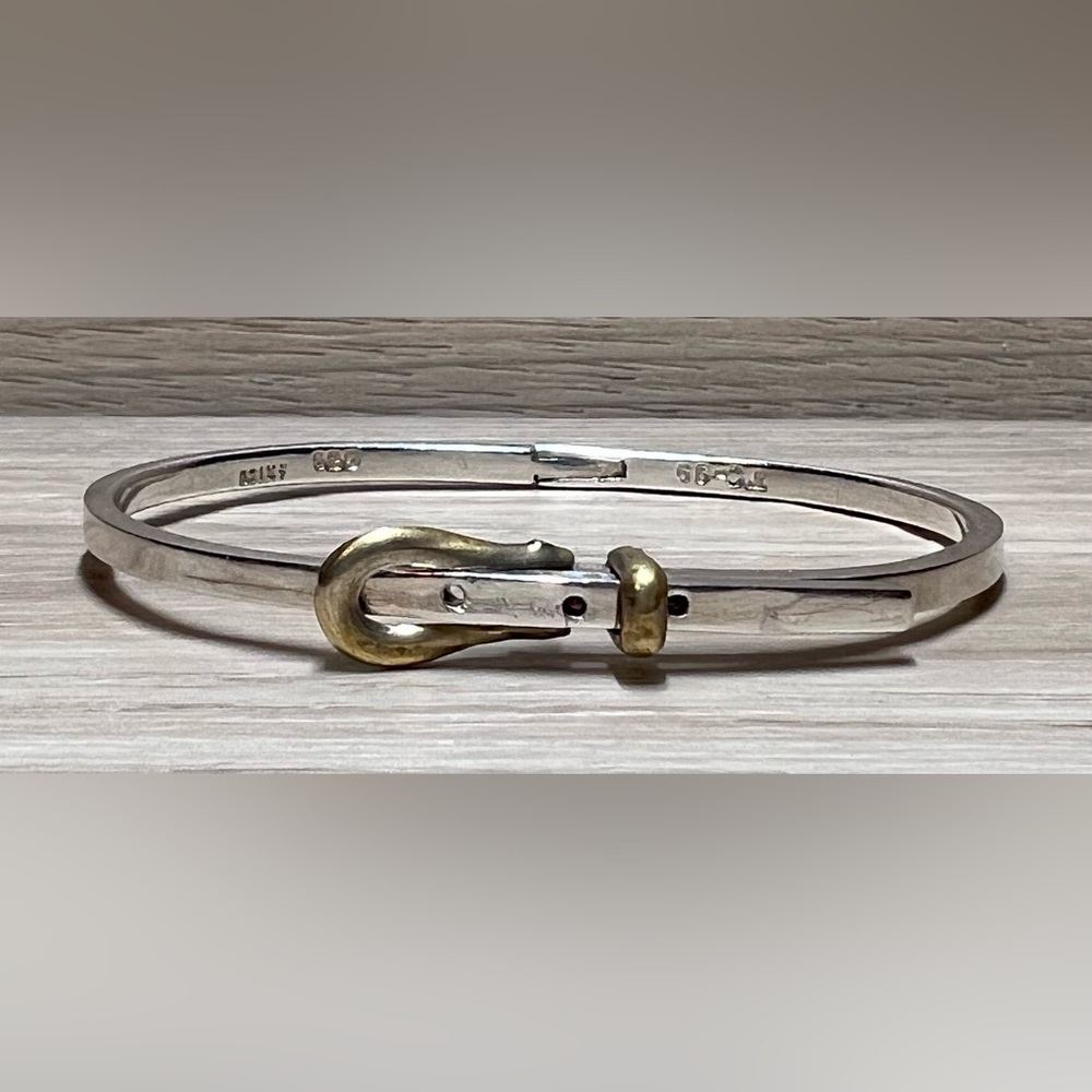 Vintage Sterling Silver MEXICO TAXCO Belt Buckle Hinged Bangle Bracelet, 12.5g - Picture 1 of 8